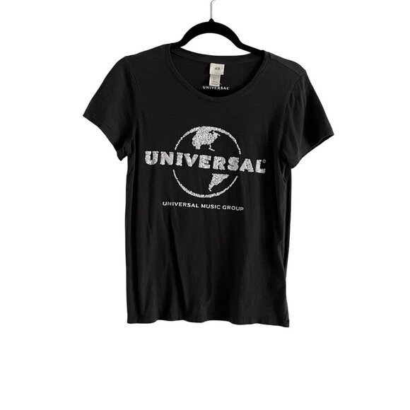 H&M Women S Gray Universal Music Group Sequin Graphic Short Sleeve T-Shirt - Picture 1 of 8